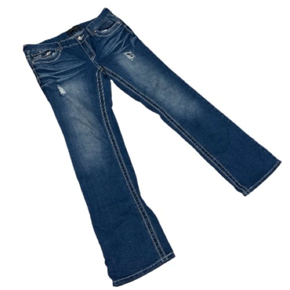 Twenty One Black Women's Dark Blue Flare Jeans — High-Rise Stretch Denim - Picture 3 of 7